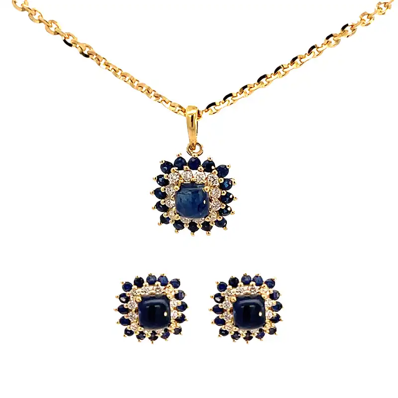 Square Pendant Set in Sapphire and Diamonds in 18K Gold